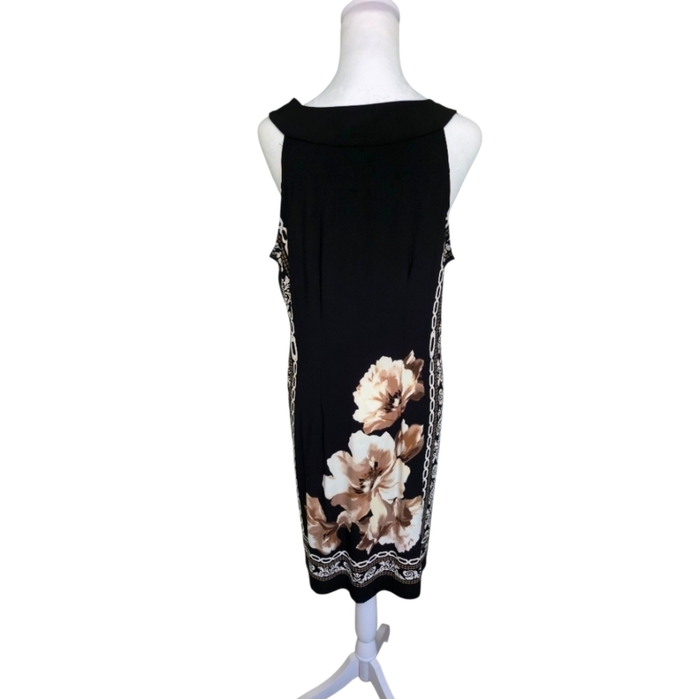 Dressbarn Embellished Sleeveless Floral B & W Midi Knee Length Dress Size 14 - Picture 3 of 7